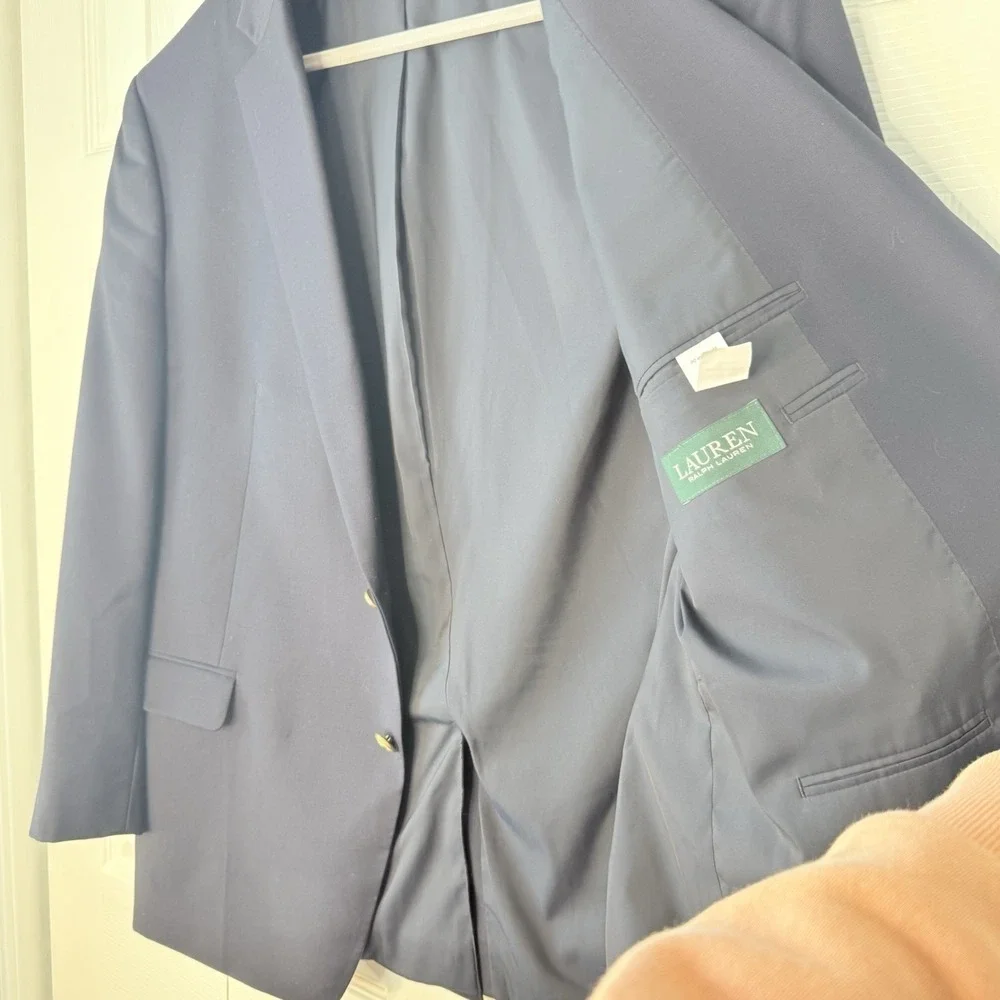 Lauren Ralph Lauren Men's Navy Wool Sport Coat Blazer Jacket Gold Buttons 46R‎